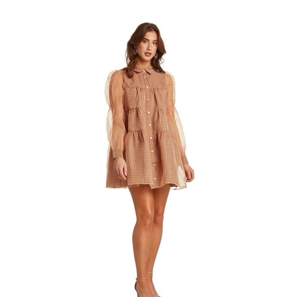 En Saison NWT Organza Gingham Tiered Dress Puff Sleeve Cottagecore Romantic L
